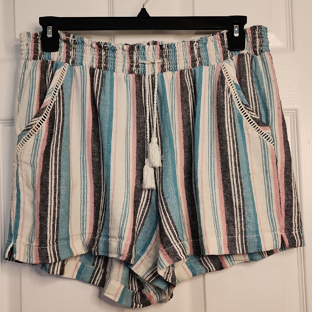 High Waist Striped Women's Shorts - Blue, Pink, Black
